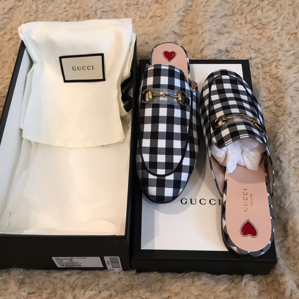 Brand NEW Authentic Gucci Black Gingham Princetown